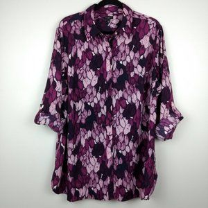 TALBOTS purple feather tab sleeve button down